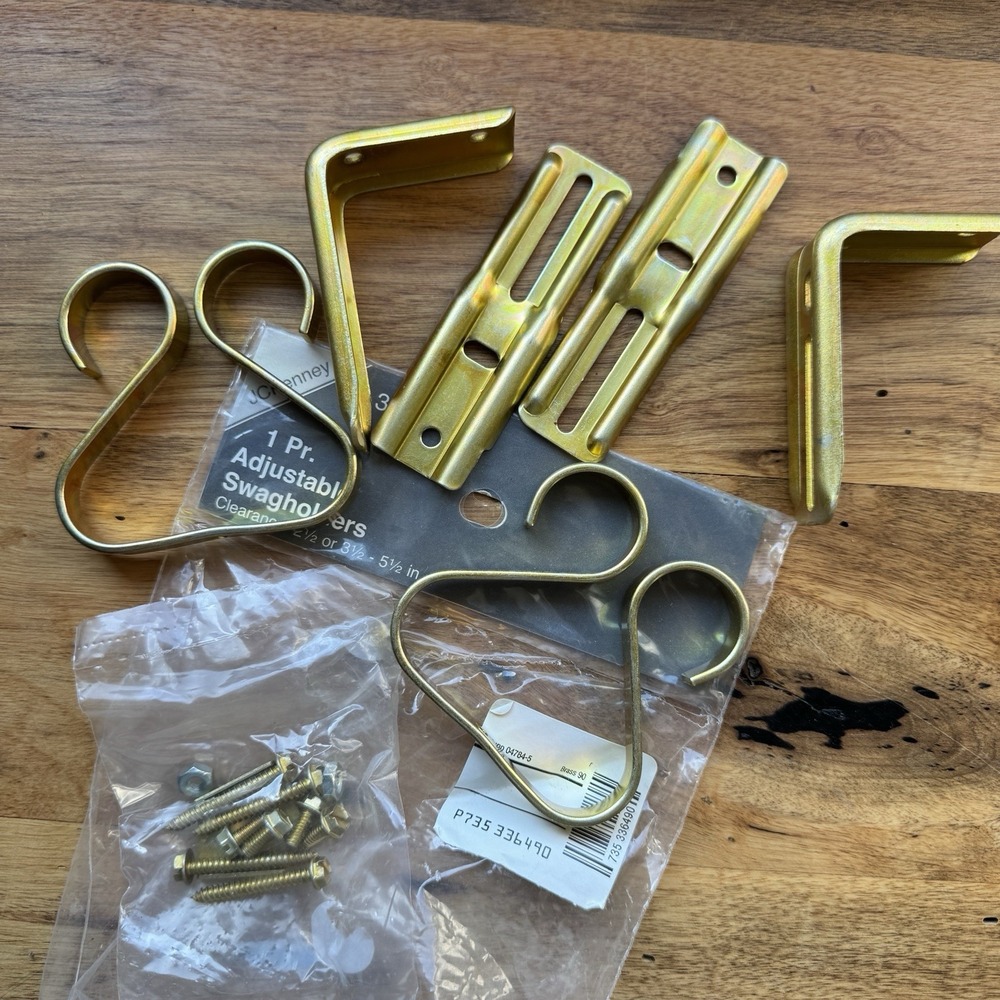Vintage Metal Tulip Kirsch Swag Curtain Holders Brass Gold Tone Cottage Core - Picture 7 of 7